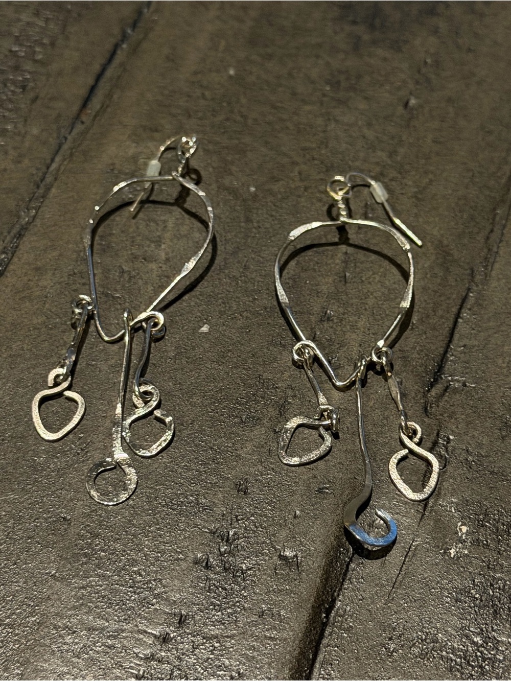Handcrafted Silver Dangle Hoop Earrings - Silver